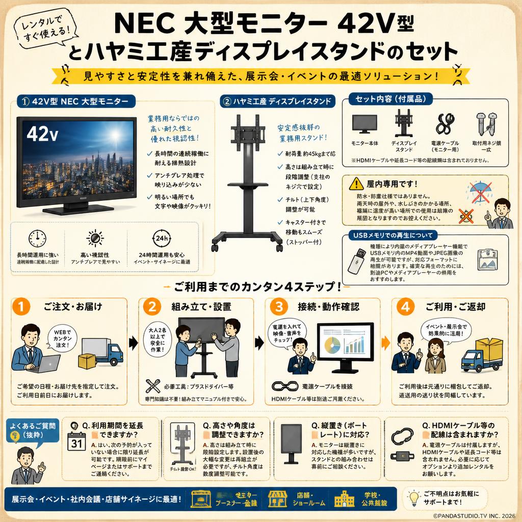 NEC 大型モニター42V型 とハヤミ工産ディスプレイスタンドのセット FAQ（よくある質問と答え）