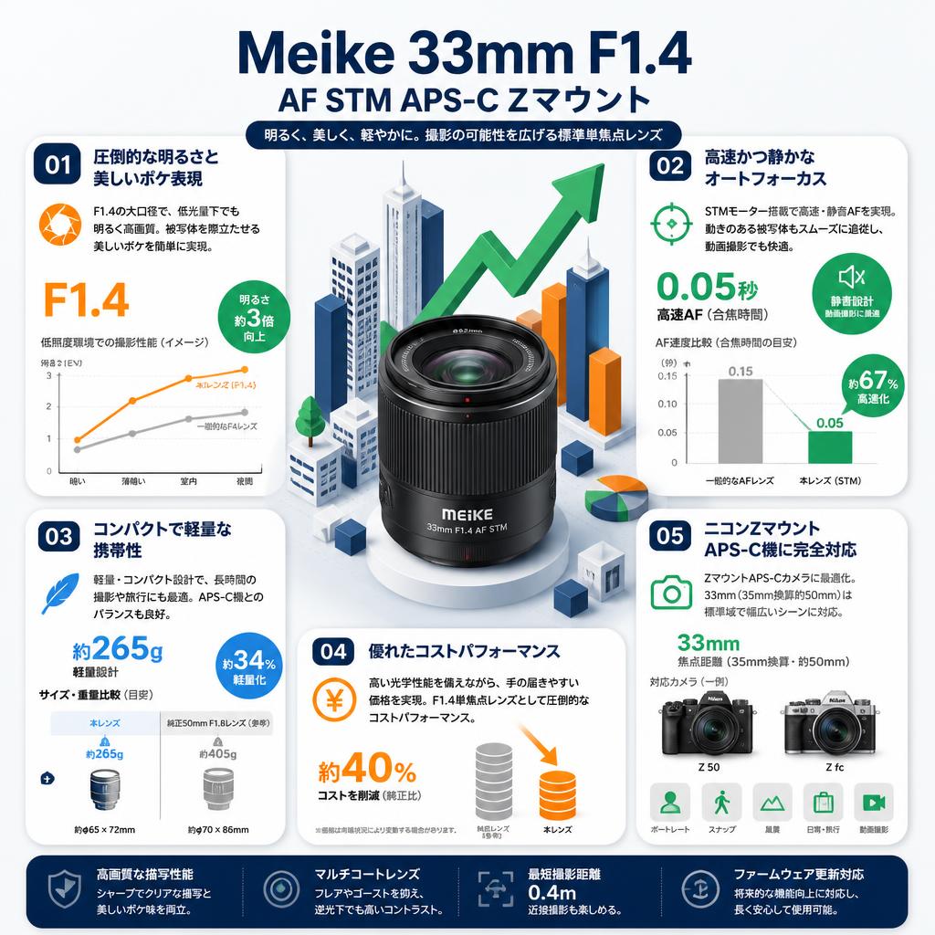 Meike 33mm F1.4 AF STM APS-C Zマウント セールスポイント