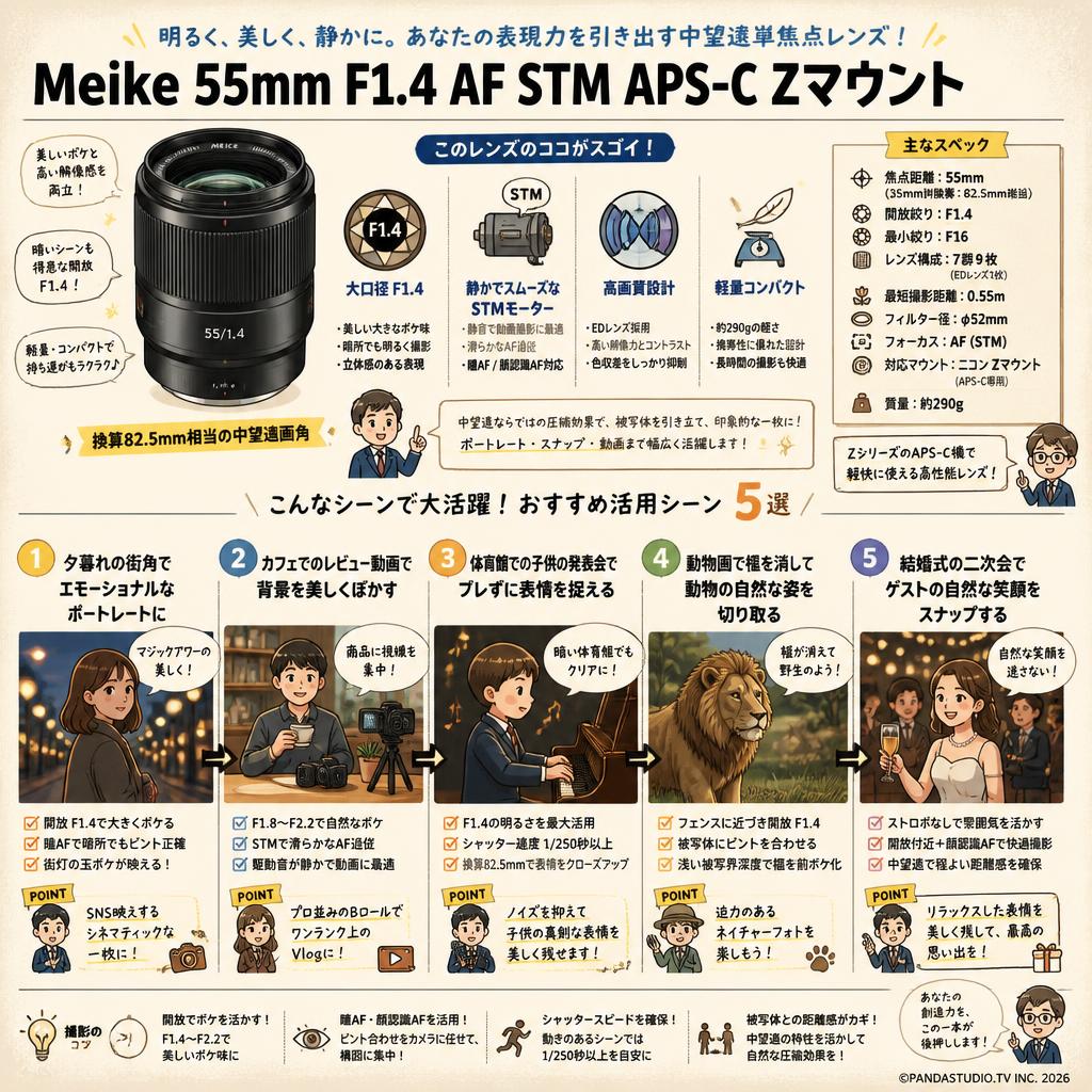 Meike 55mm F1.4 AF STM APS-C Zマウント 用途