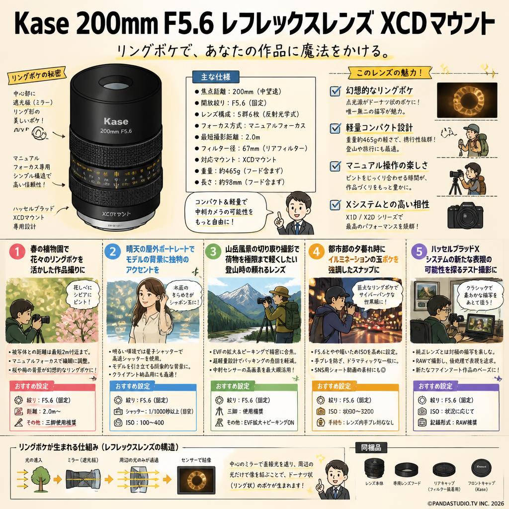 Kase 200mm F5.6 レフレックスレンズ XCDマウント 用途