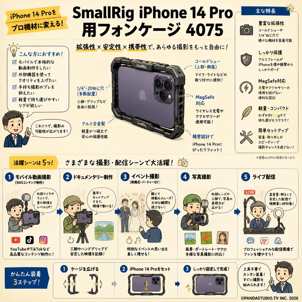 SmallRig iPhone 14 Pro 用フォンケージ 4075 用途