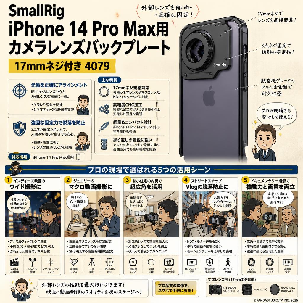 SmallRig iPhone 14 Pro Max用カメラレンズバックプレート 17mmネジ付き  4079 用途