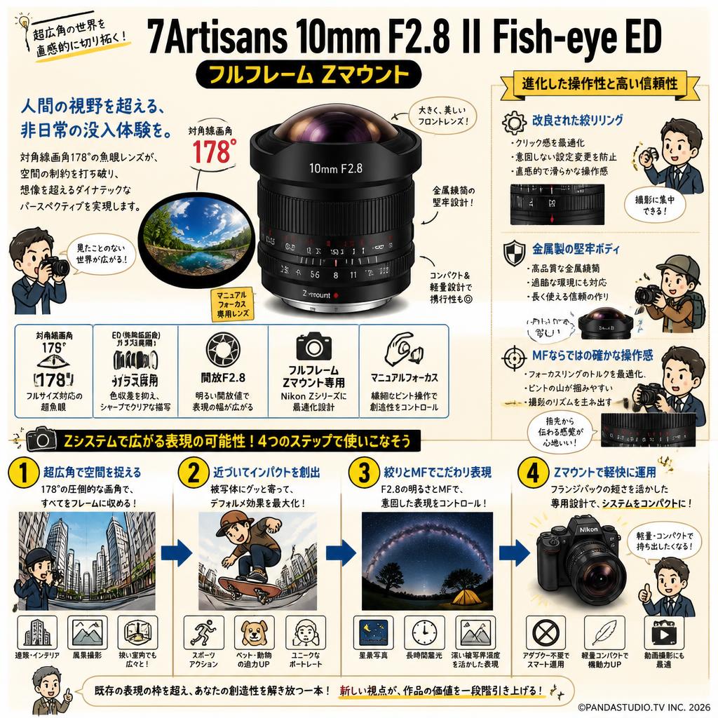 7Artisans 10mm F2.8 II Fish-eye ED フルフレーム Zマウント 概要