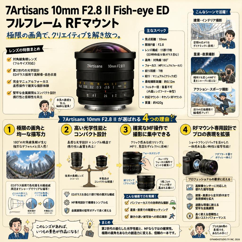 7Artisans 10mm F2.8 II Fish-eye ED フルフレーム RFマウント 概要