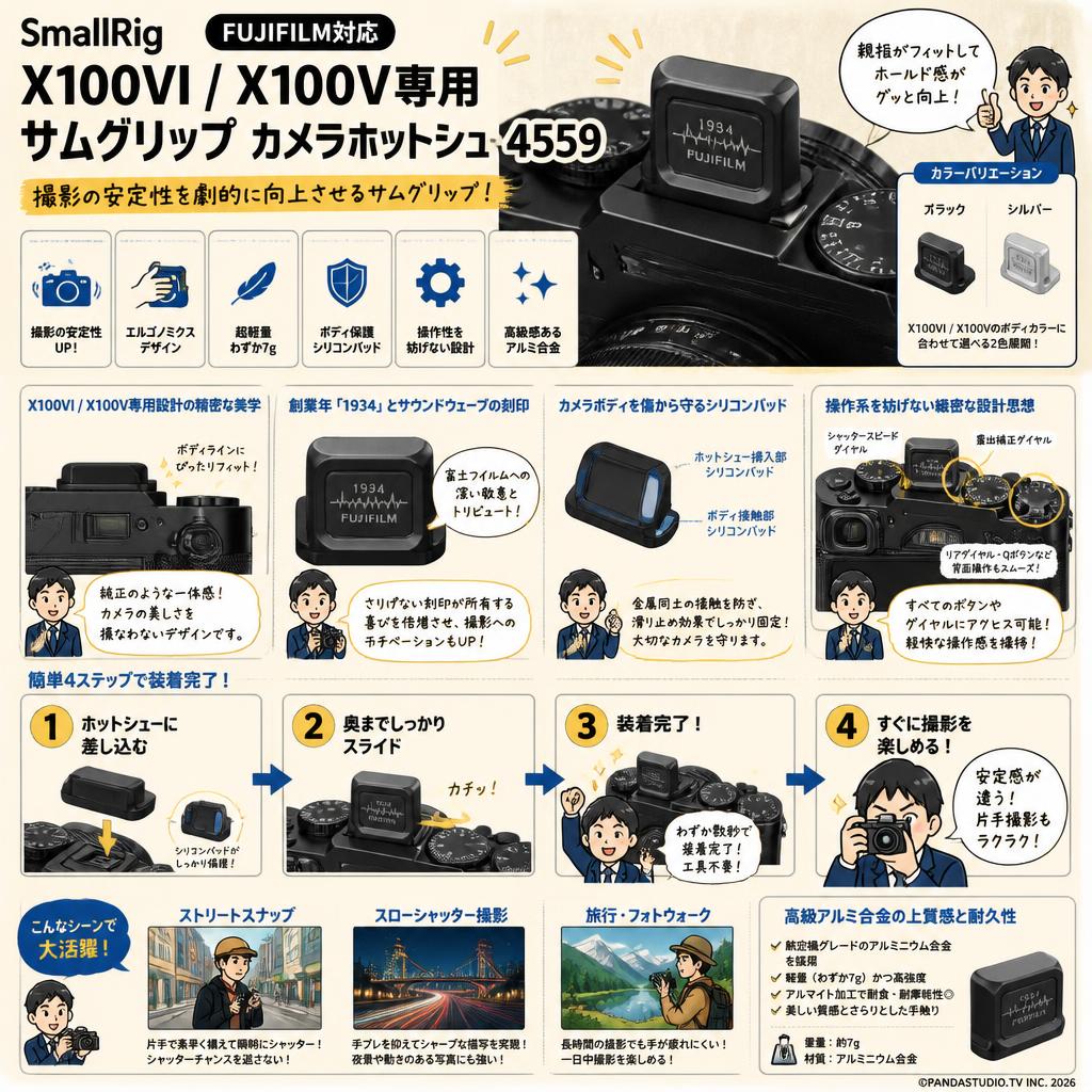 SmallRig FUJIFILM対応 X100VI / X100V専用 サムグリップ カメラホットシュー 4559 概要