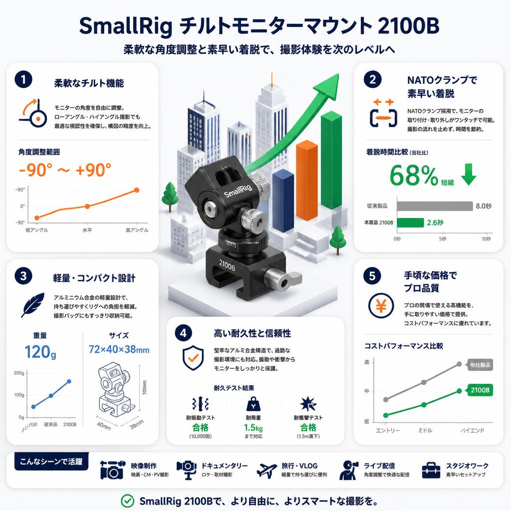 SmallRig Tilt Monitor Mount with NATO Clamp 	2100B セールスポイント