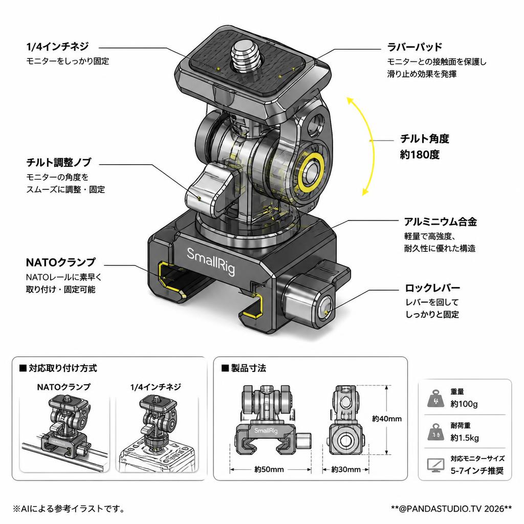 SmallRig Tilt Monitor Mount with NATO Clamp 	2100B スペック