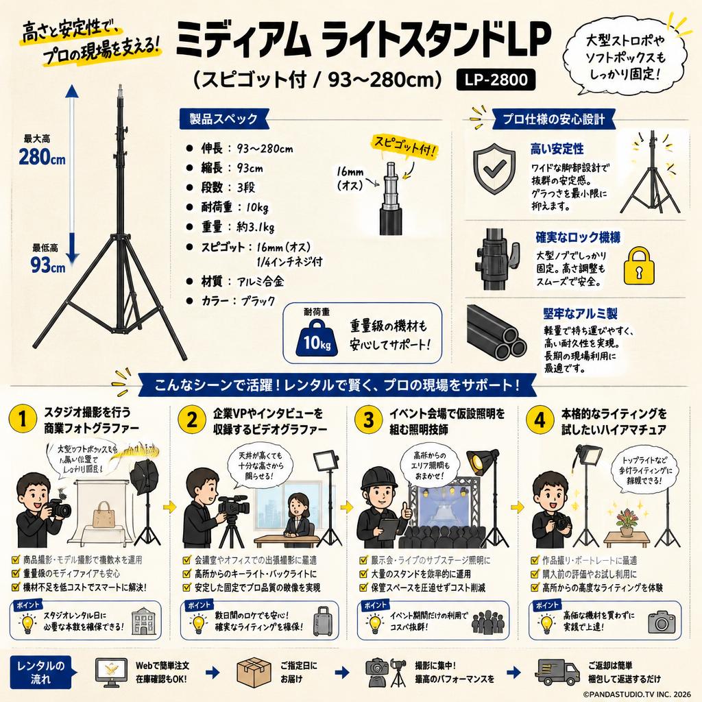 ミディアム ライトスタンドLP (スピゴット付/93~280cm)　LP-2800【PROKIZAI.COM】 おもな対象のお客様