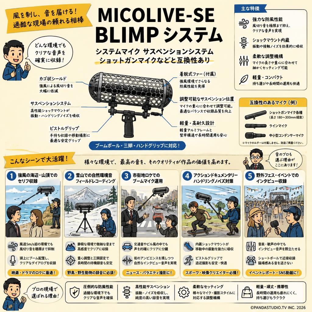 MICOLIVE-SE BLIMP システムマイク サスペンションシステム ショットガンマイクなどと互換性あり 用途