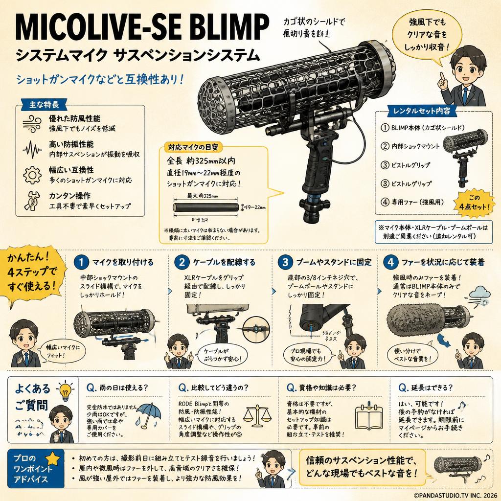 MICOLIVE-SE BLIMP システムマイク サスペンションシステム ショットガンマイクなどと互換性あり FAQ（よくある質問と答え）