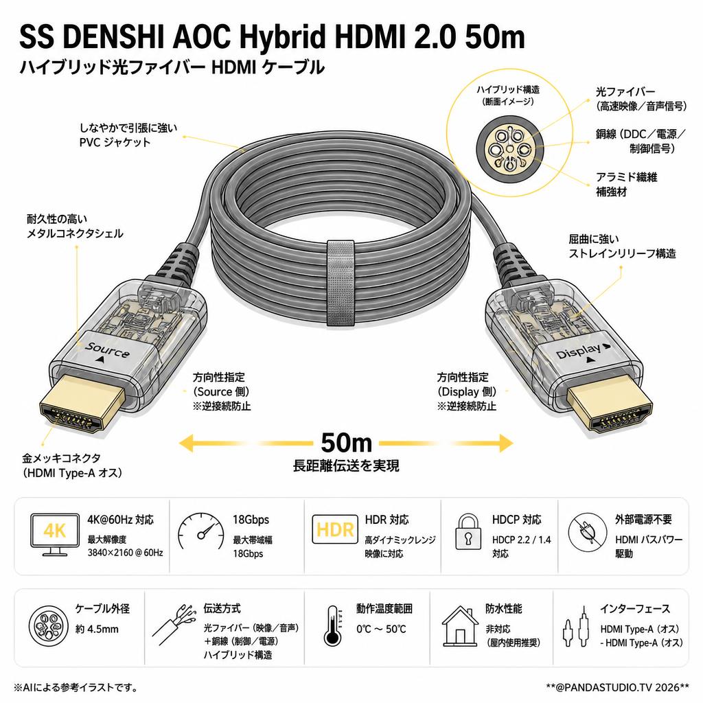 SS DENSHI AOC Hybrid HDMI 2.0 50m スペック