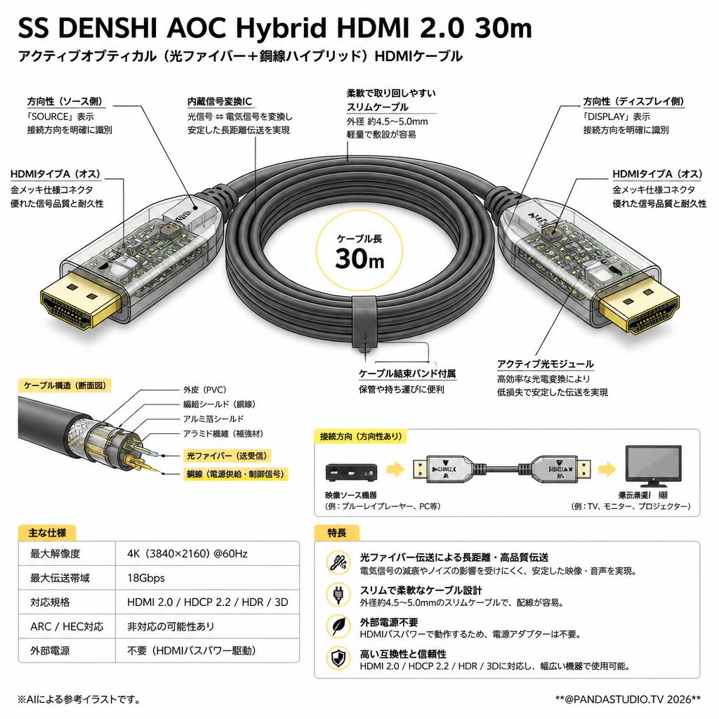 SS DENSHI AOC Hybrid HDMI 2.0 30m スペック