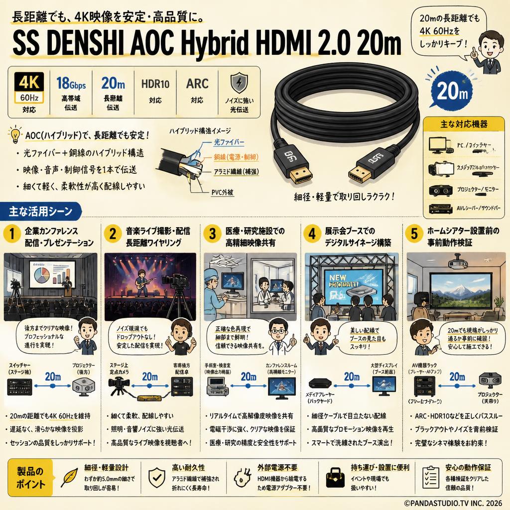 SS DENSHI AOC Hybrid HDMI 2.0 20m 用途