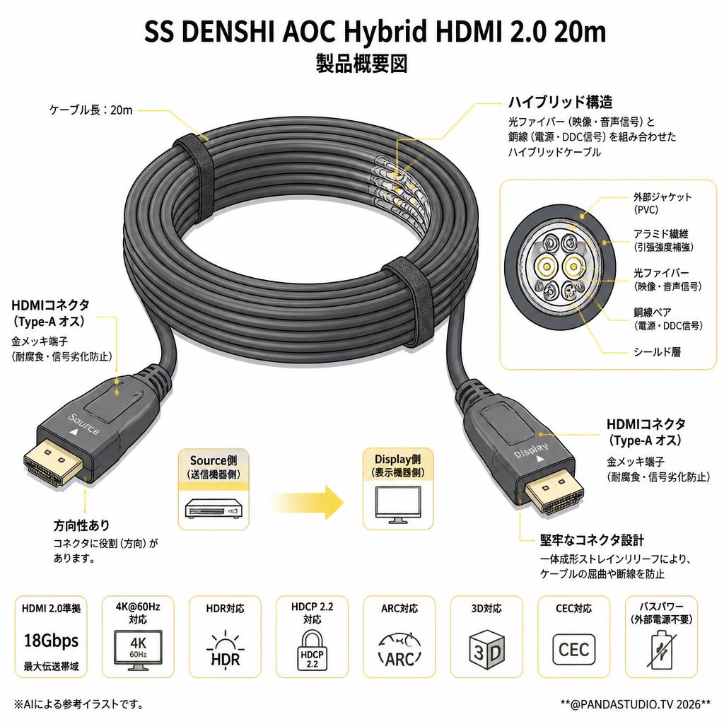SS DENSHI AOC Hybrid HDMI 2.0 20m スペック