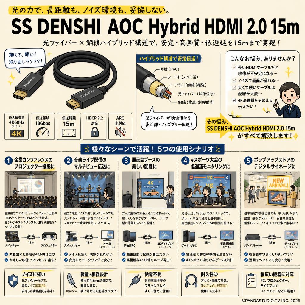 SS DENSHI AOC Hybrid HDMI 2.0 15m 用途