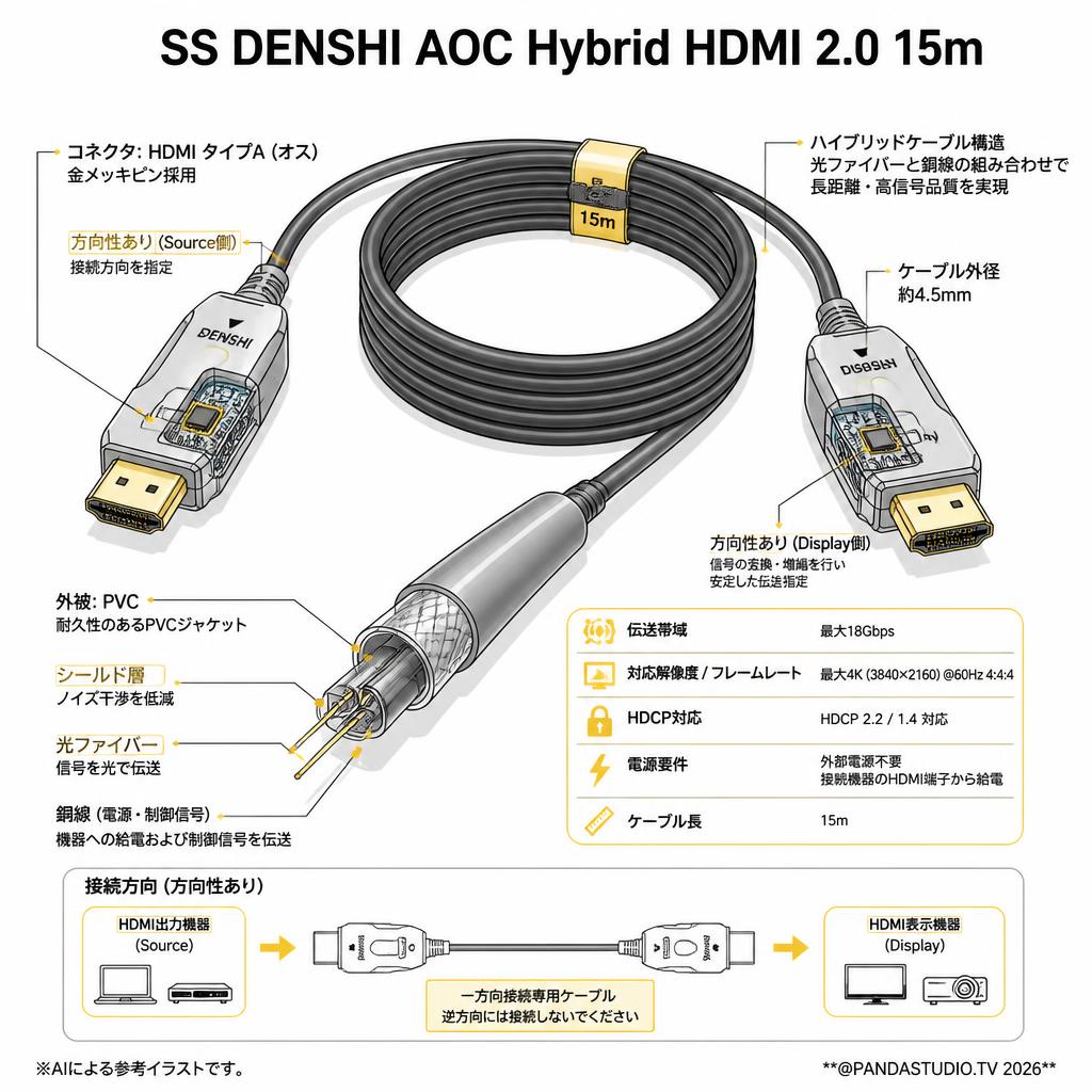SS DENSHI AOC Hybrid HDMI 2.0 15m スペック