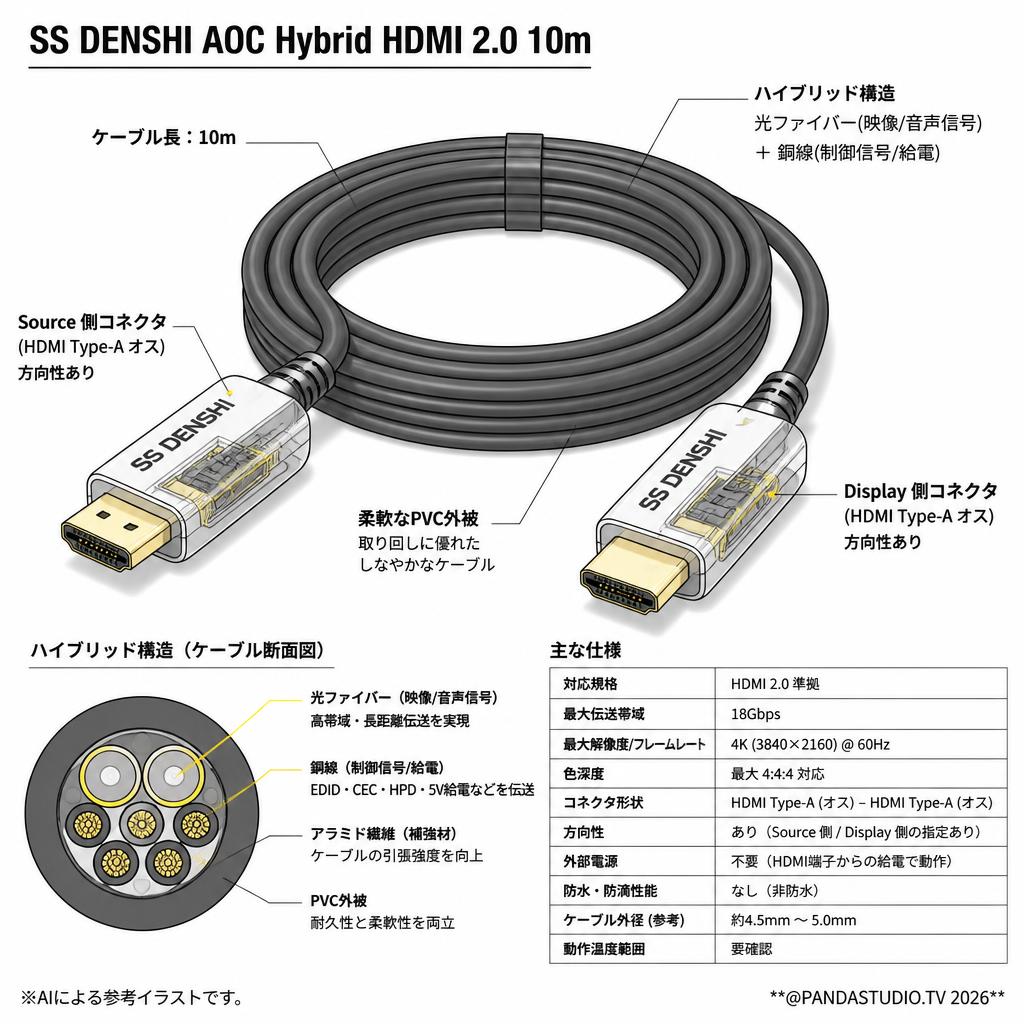 SS DENSHI AOC Hybrid HDMI 2.0 10m スペック