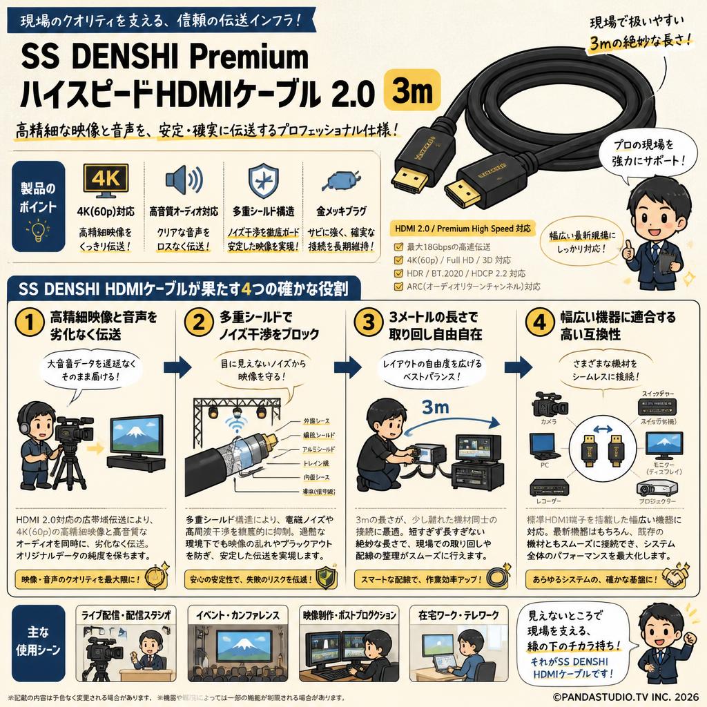 SS DENSHI Premium high speed HDMIケーブル 2.0 3m 概要