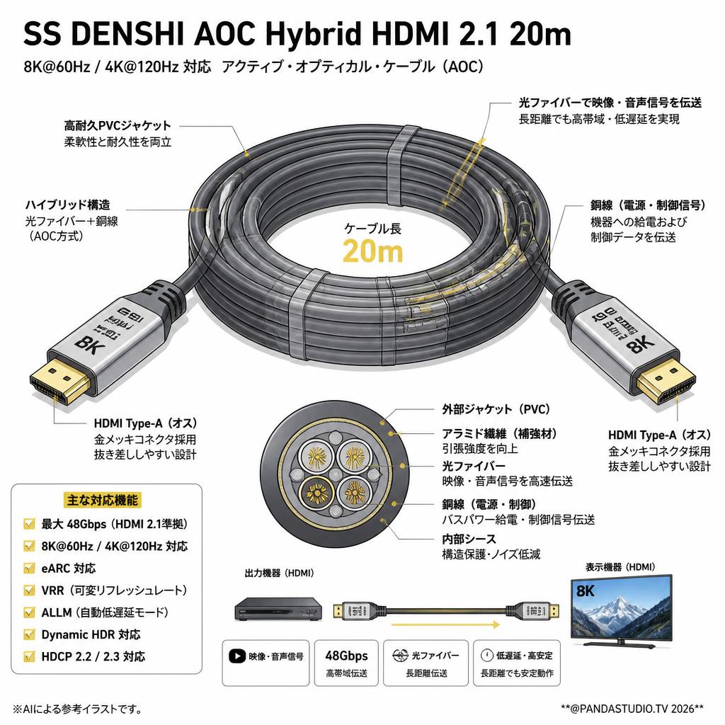 SS DENSHI AOC Hybrid HDMI 2.1 20m スペック