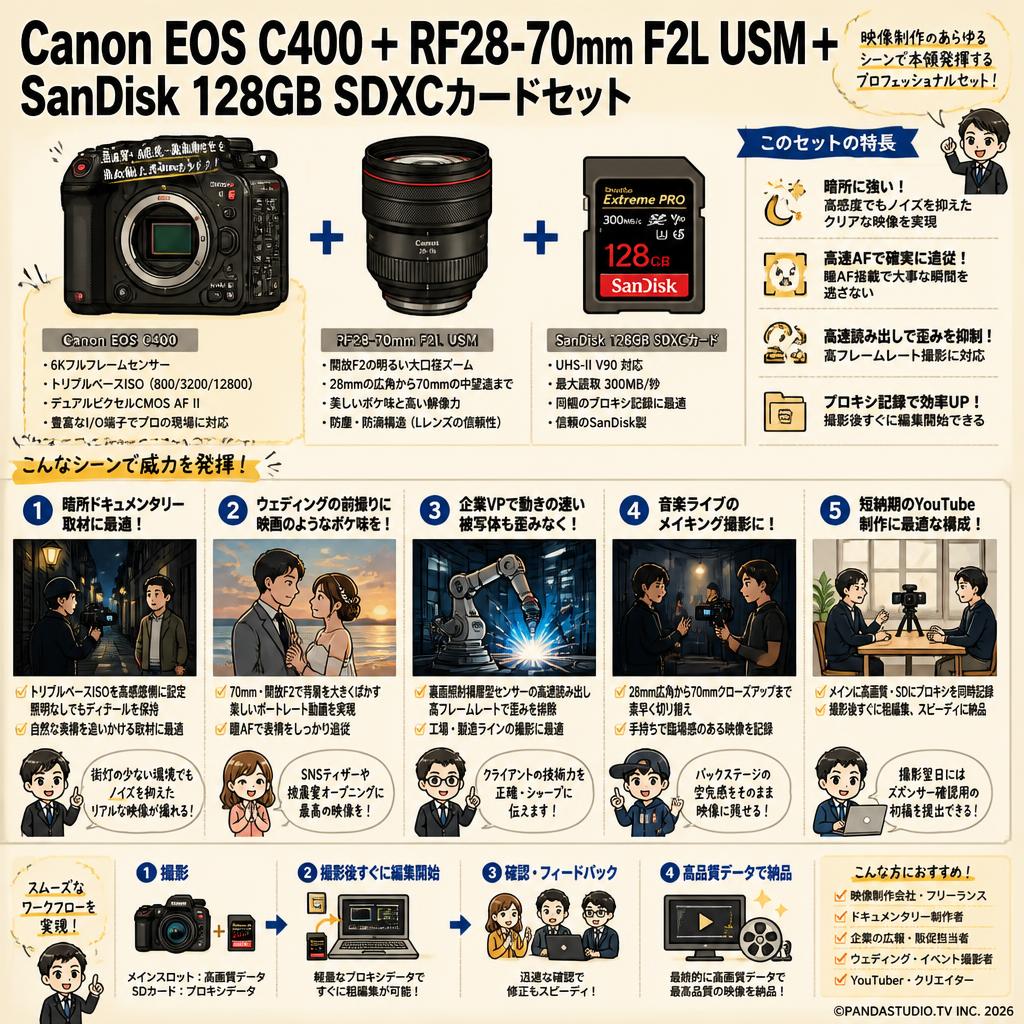 Canon EOS C400 ＋RF28-70mm F2L USM＋SanDisk 128GB SDXCカードセット 用途