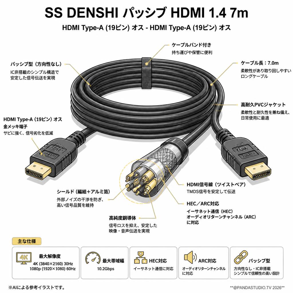 SS DENSHI Passive HDMI 1.4 7m スペック