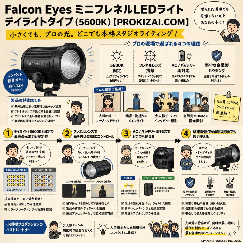 Falcon Eyes ミニフレネルLEDライト デイライトタイプ（5600K）【PROKIZAI.COM】