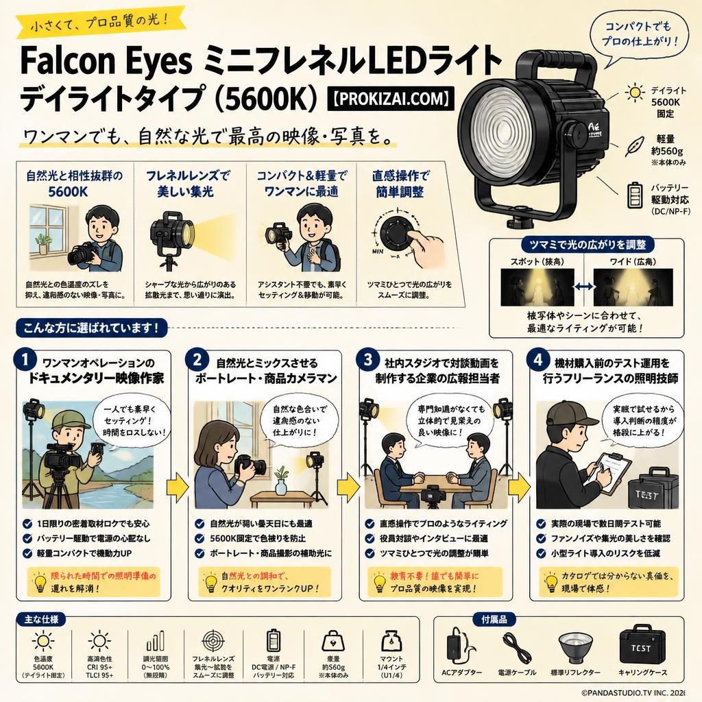 Falcon Eyes ミニフレネルLEDライト デイライトタイプ（5600K）【PROKIZAI.COM】