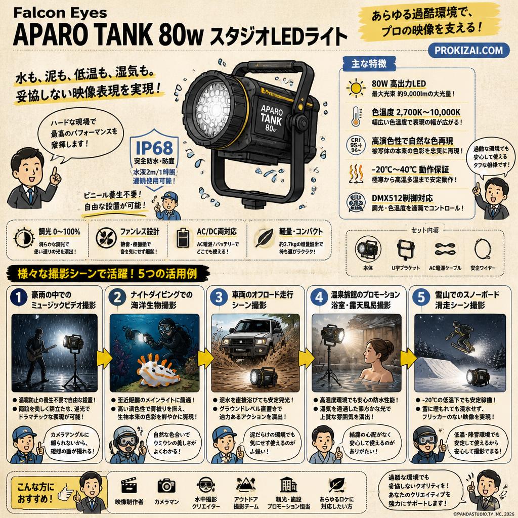Falcon Eyes APARO TANK 80wスタジオLEDライト【PROKIZAI.COM】 用途