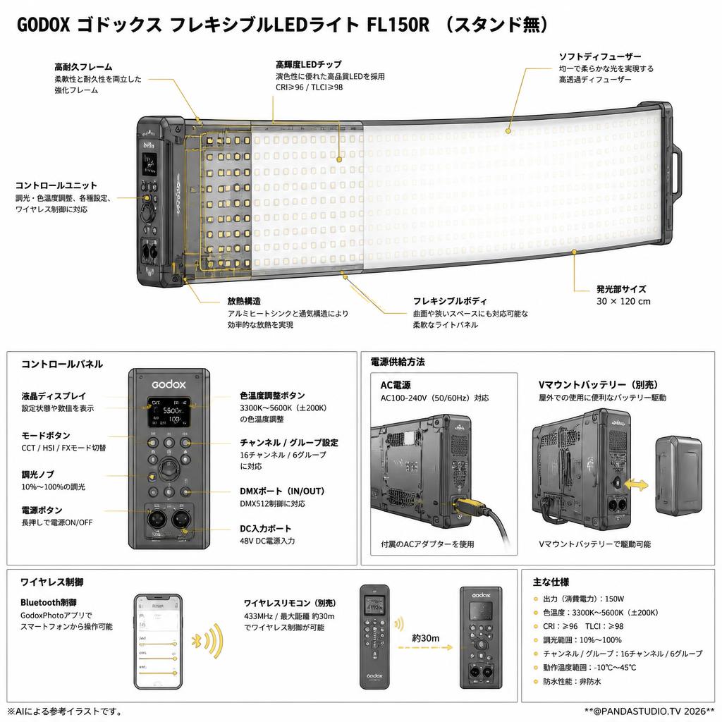 GODOX ゴドックス フレキシブルLEDライト FL150R　（スタンド無） スペック