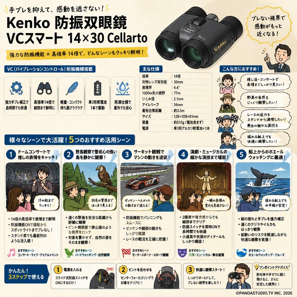 Kenko 防振双眼鏡防 VCスマート 14×30 Cellarto 用途