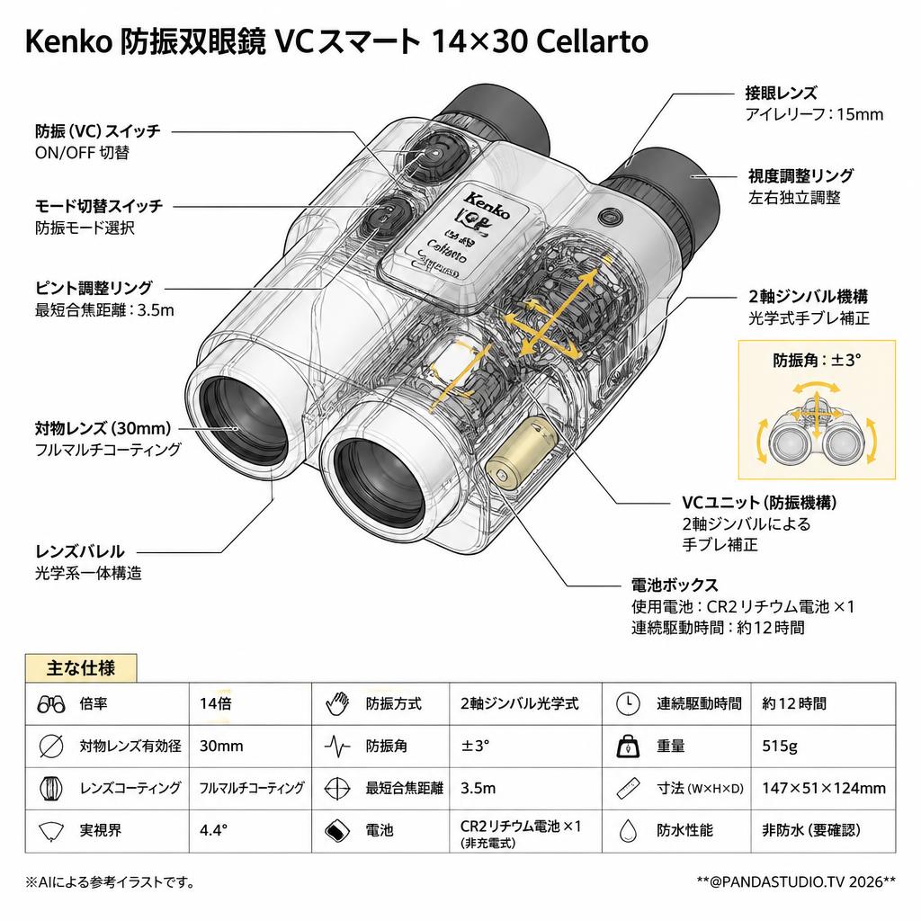 Kenko 防振双眼鏡防 VCスマート 14×30 Cellarto スペック