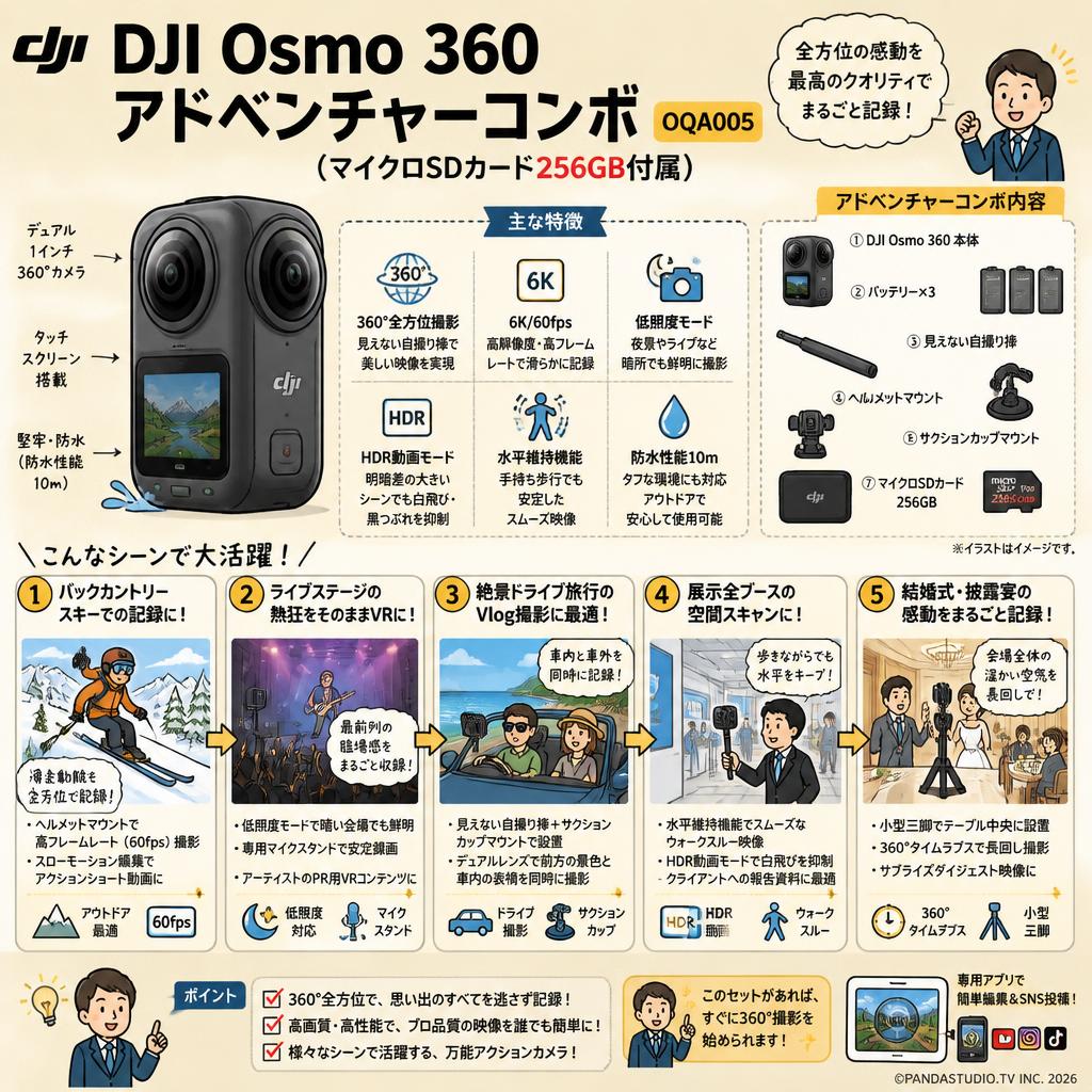 DJI Osmo 360 アドベンチャーコンボ OQA005 (マイクロSDカード256GB付属) 用途
