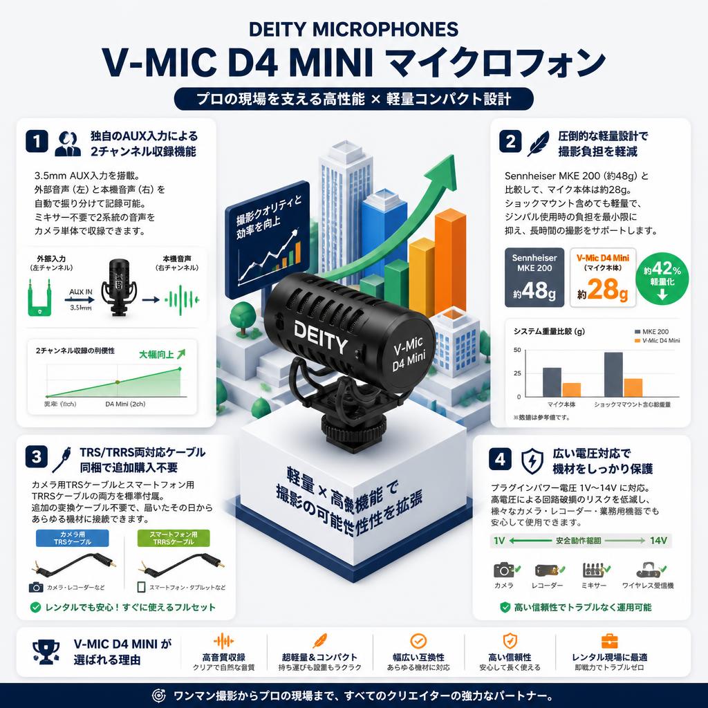 Deity Microphones V-Mic D4 Mini マイクロフォン セールスポイント