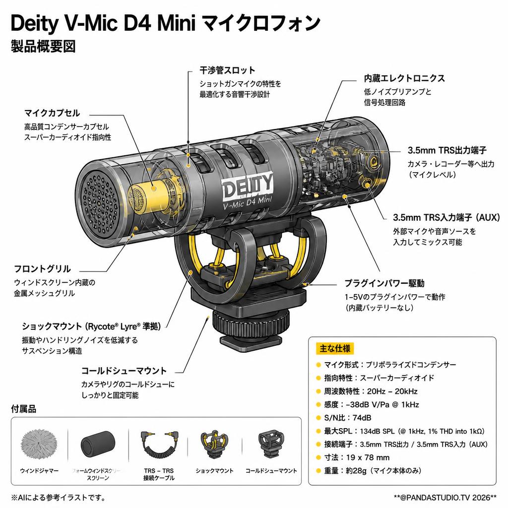 Deity Microphones V-Mic D4 Mini マイクロフォン スペック