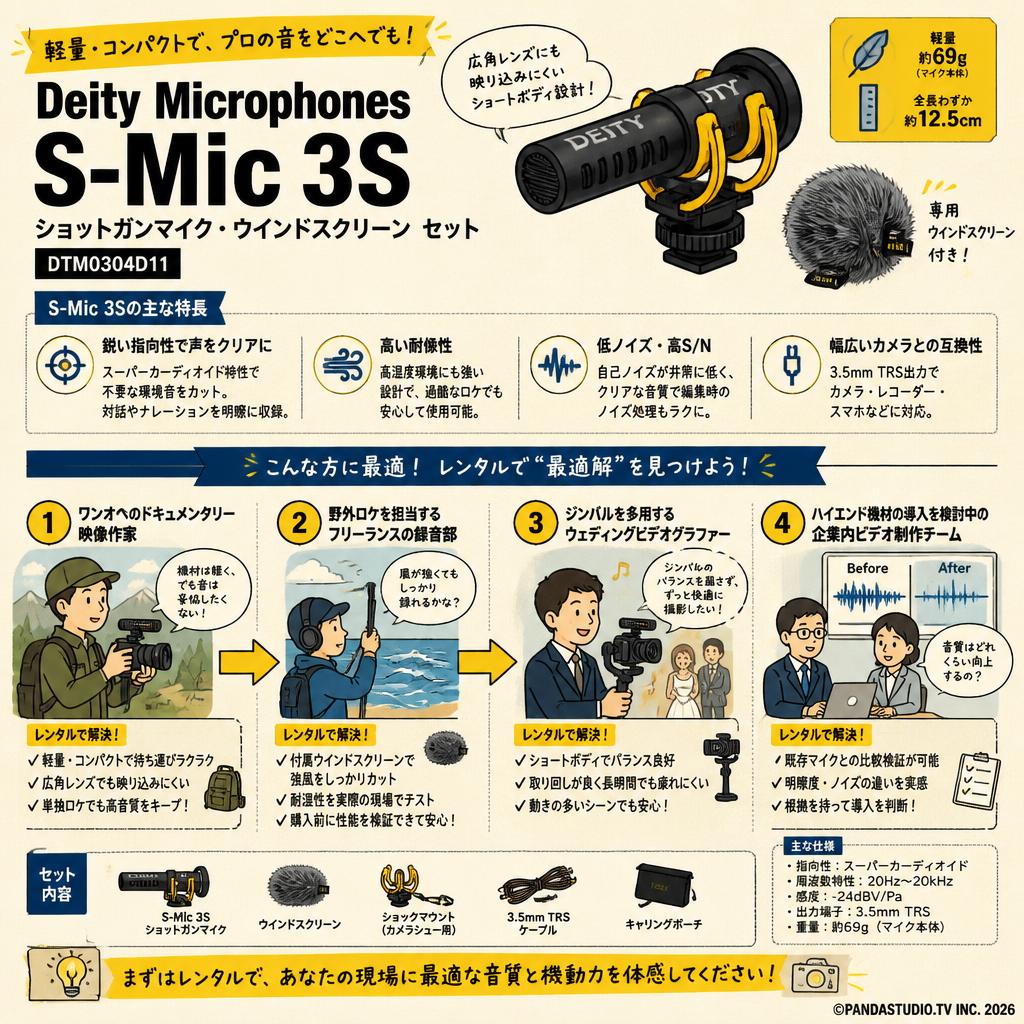 Deity Microphones S-Mic 3S ショットガンマイク・ウインドスクリーン セット / DTM0304D11 おもな対象のお客様