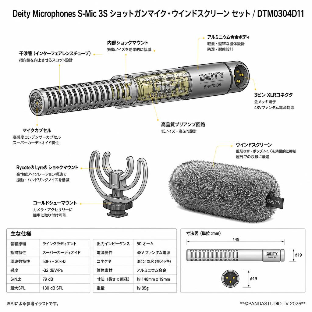 Deity Microphones S-Mic 3S ショットガンマイク・ウインドスクリーン セット / DTM0304D11 スペック