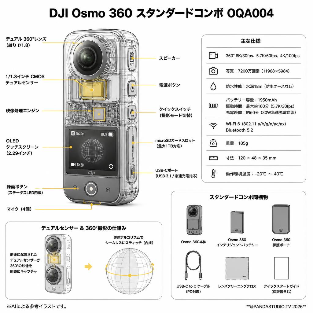 DJI Osmo 360 スタンダードコンボ OQA004 スペック