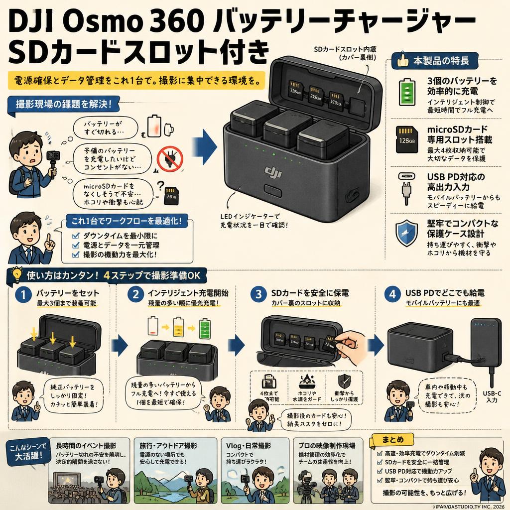 DJI Osmo 360 バッテリーチャージャー SDカードスロット付き 概要