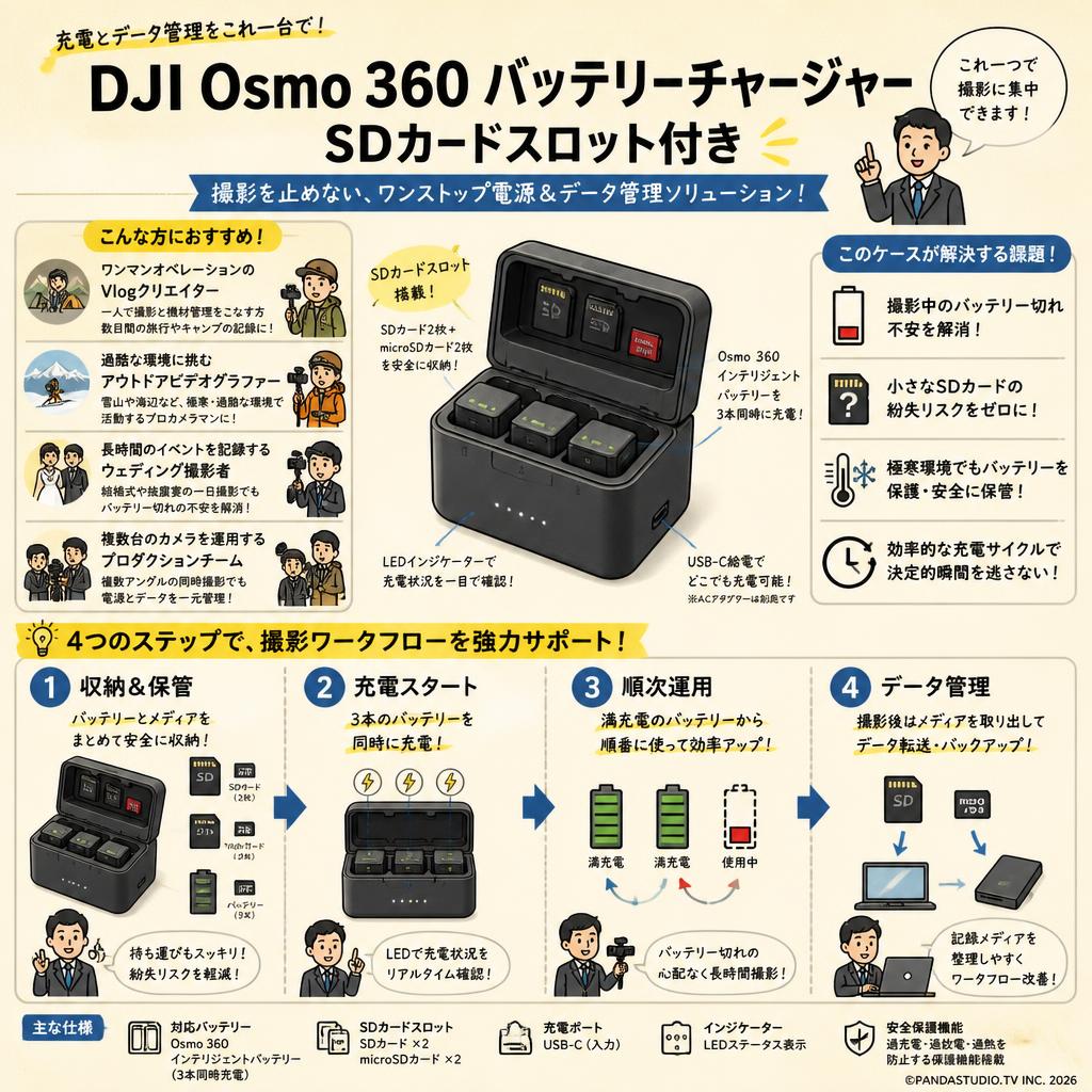 DJI Osmo 360 バッテリーチャージャー SDカードスロット付き おもな対象のお客様