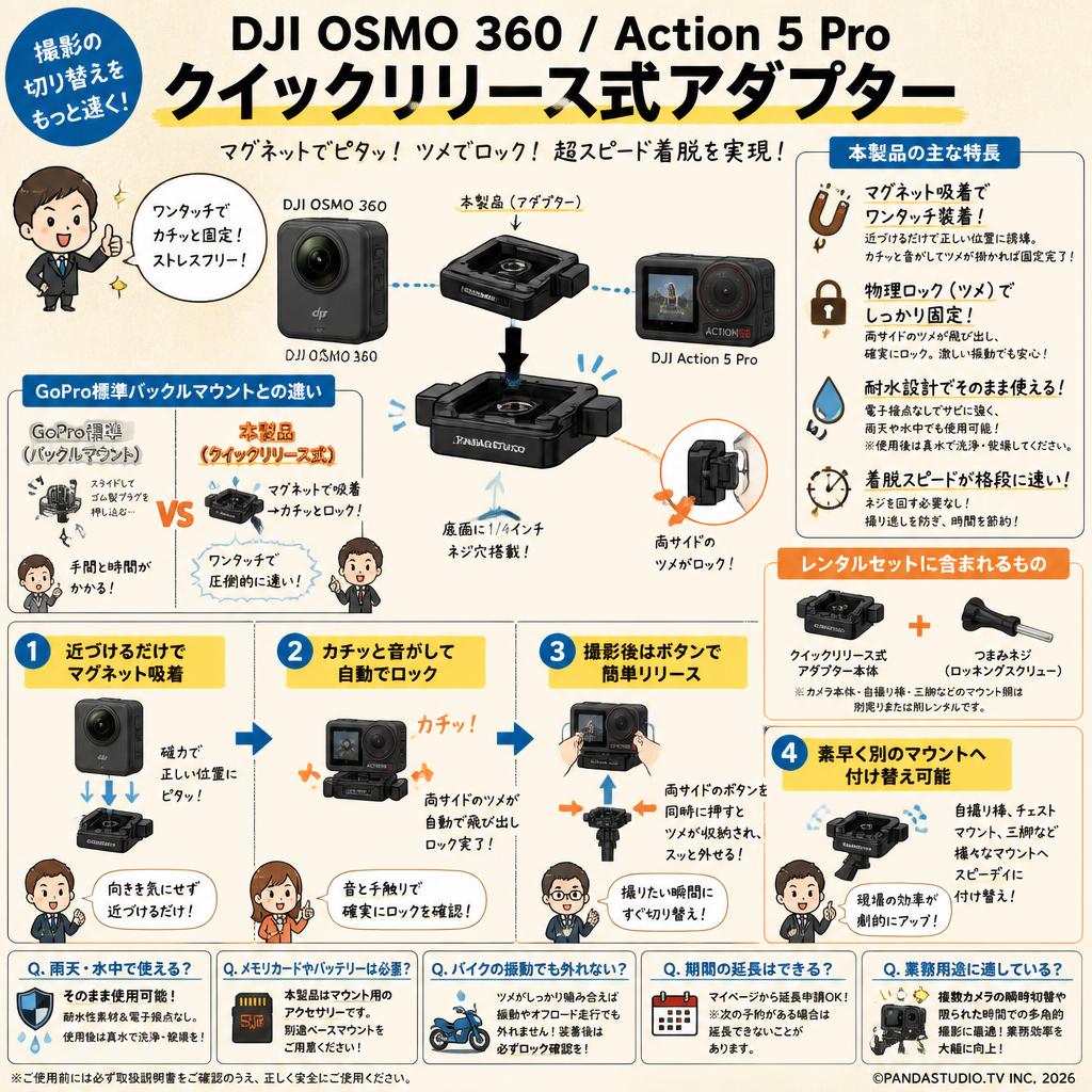 DJI OSMO 360/ Action 5 Pro クイックリリース式アダプター FAQ（よくある質問と答え）