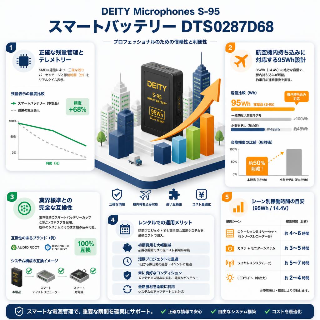 DEITY Microphones S-95 スマートバッテリー DTS0287D68 セールスポイント