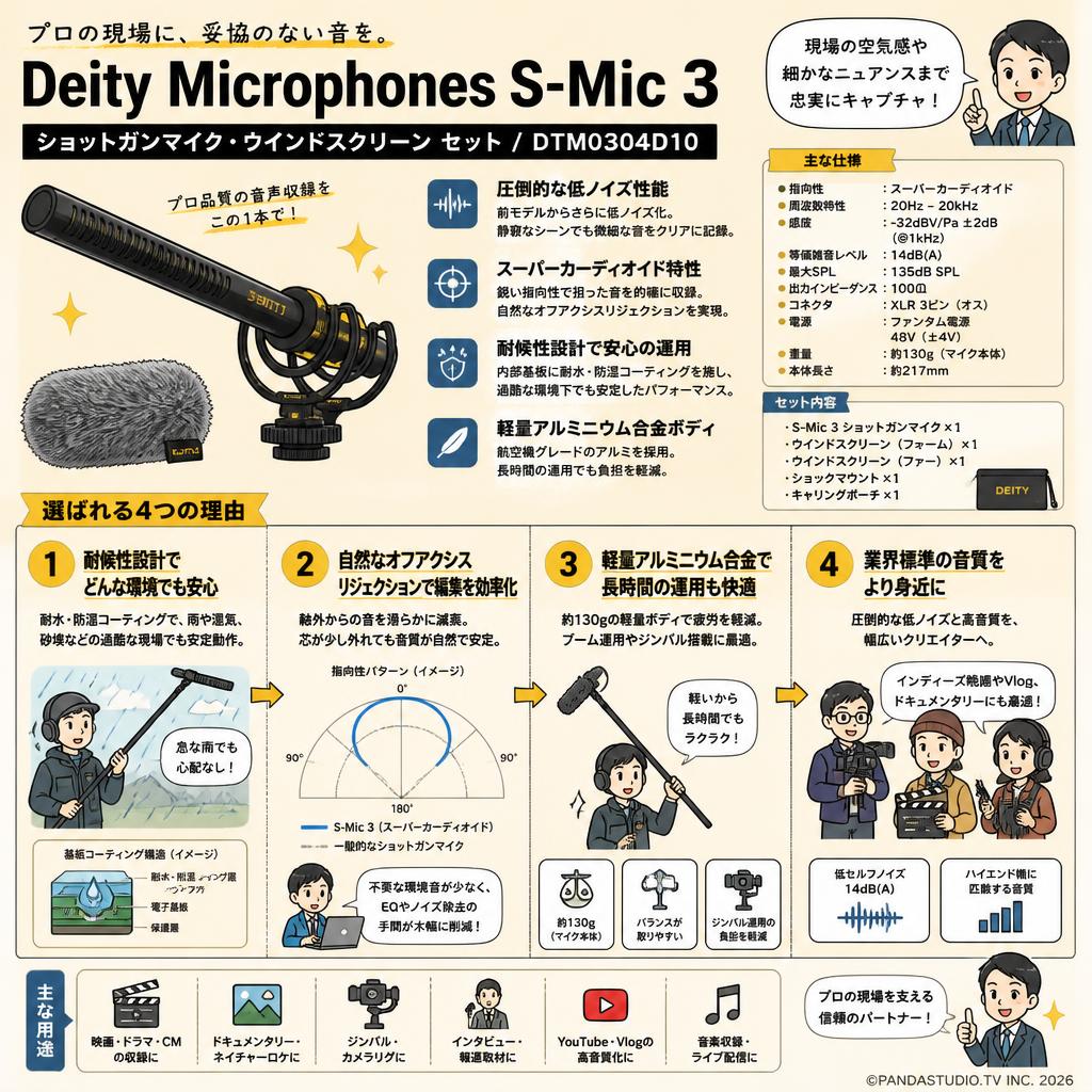 Deity Microphones S-Mic 3 ショットガンマイク・ウインドスクリーン セット / DTM0304D10 概要