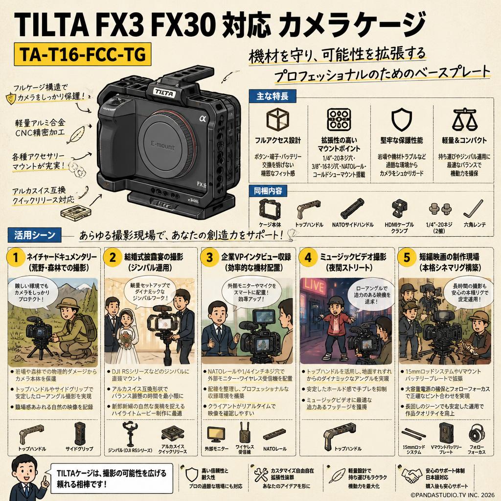 TILTA FX3 FX30 対応 カメラ ケージ TA-T16-FCC-TG 用途