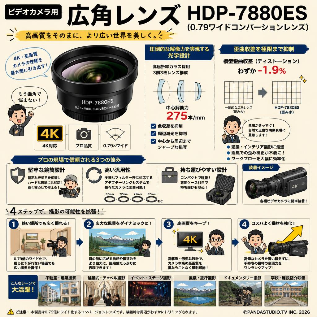 ビデオカメラ用 広角レンズ  HDP-7880ES(0.79ワイドコンバーションレンズ) 概要