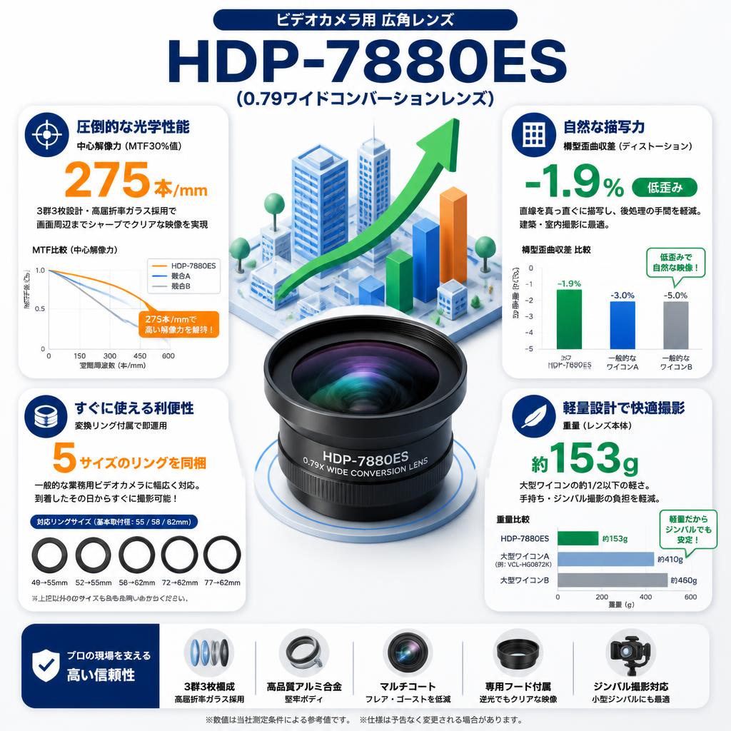 ビデオカメラ用 広角レンズ  HDP-7880ES(0.79ワイドコンバーションレンズ) セールスポイント