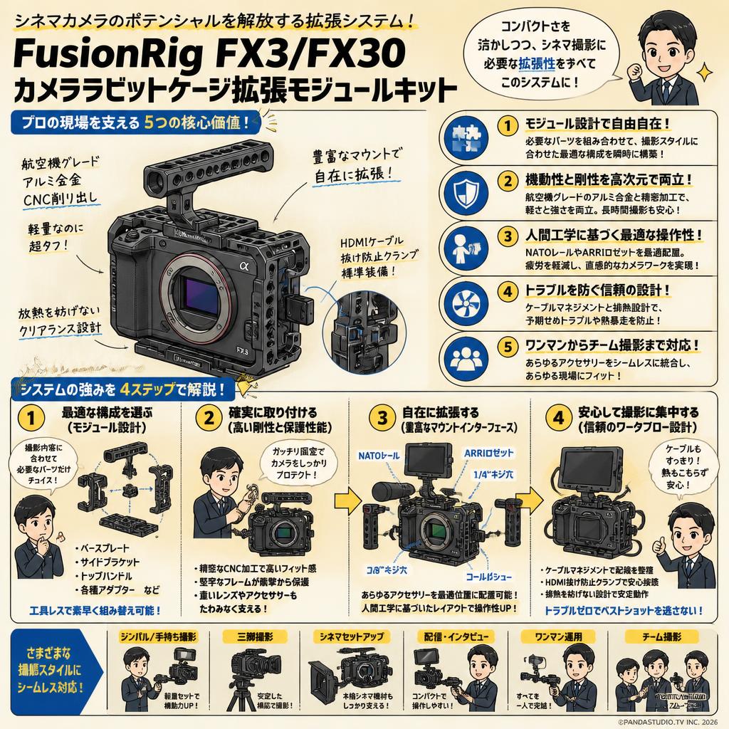 FusionRig FX3/FX30 カメララビットケージ拡張モジュールキット 概要
