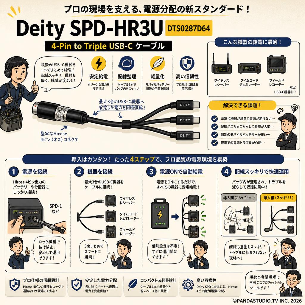 Deity Microphones SPD-HR3U - 4-Pin to Triple USB-C ケーブル DTS0287D64 概要