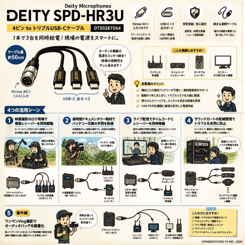 Deity Microphones SPD-HR3U - 4-Pin to Triple USB-C ケーブル DTS0287D64 用途