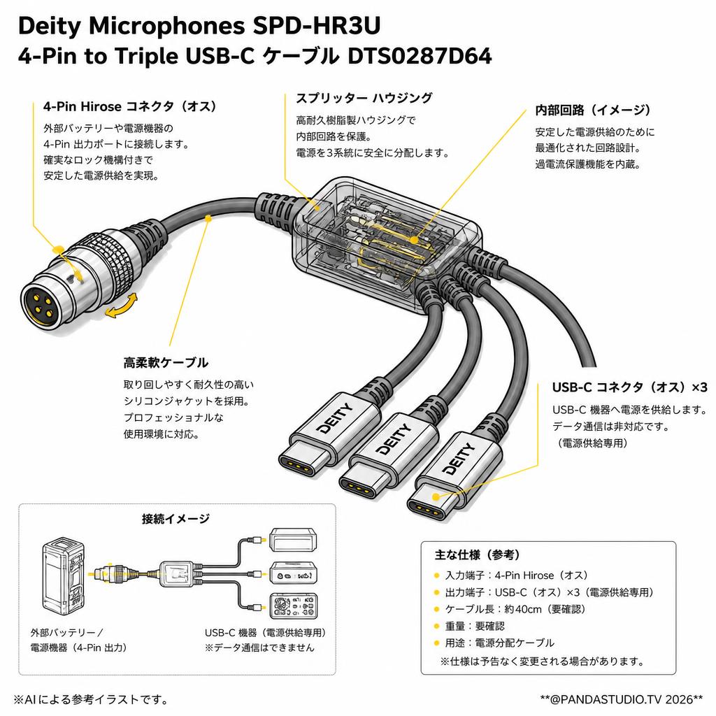 Deity Microphones SPD-HR3U - 4-Pin to Triple USB-C ケーブル DTS0287D64 スペック