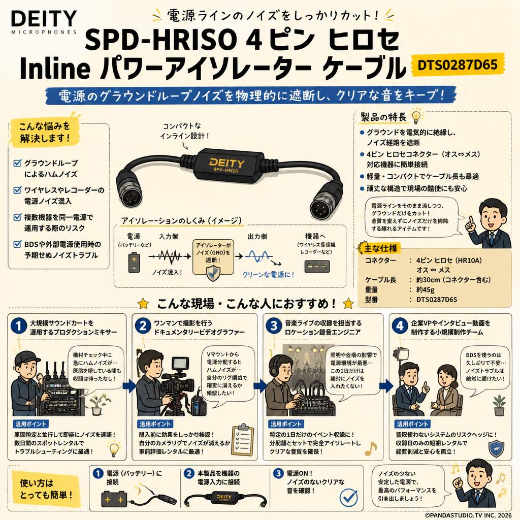 Deity Microphones SPD-HRISO 4ピン ヒロセ Inline パワーアイソレーター ケーブル DTS0287D65 おもな対象のお客様